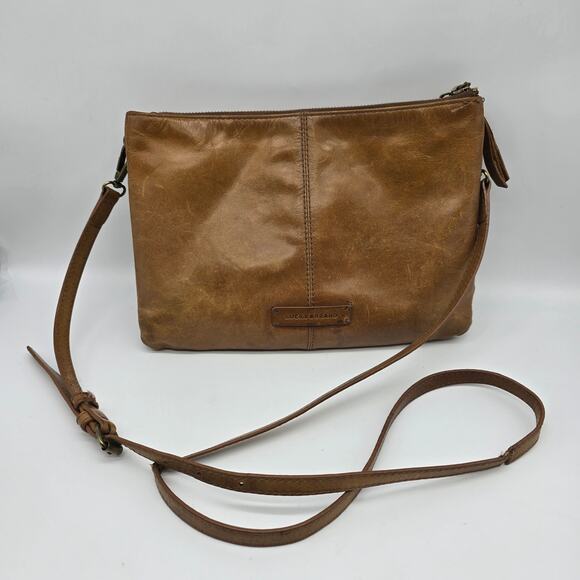 Vintage Lucky Brand Women's Leather Double Zipper Crossbody Bag Handbag Brown - Picture 1 of 15